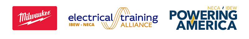 Milwaukee, electrical training Alliance, and Powering America logos